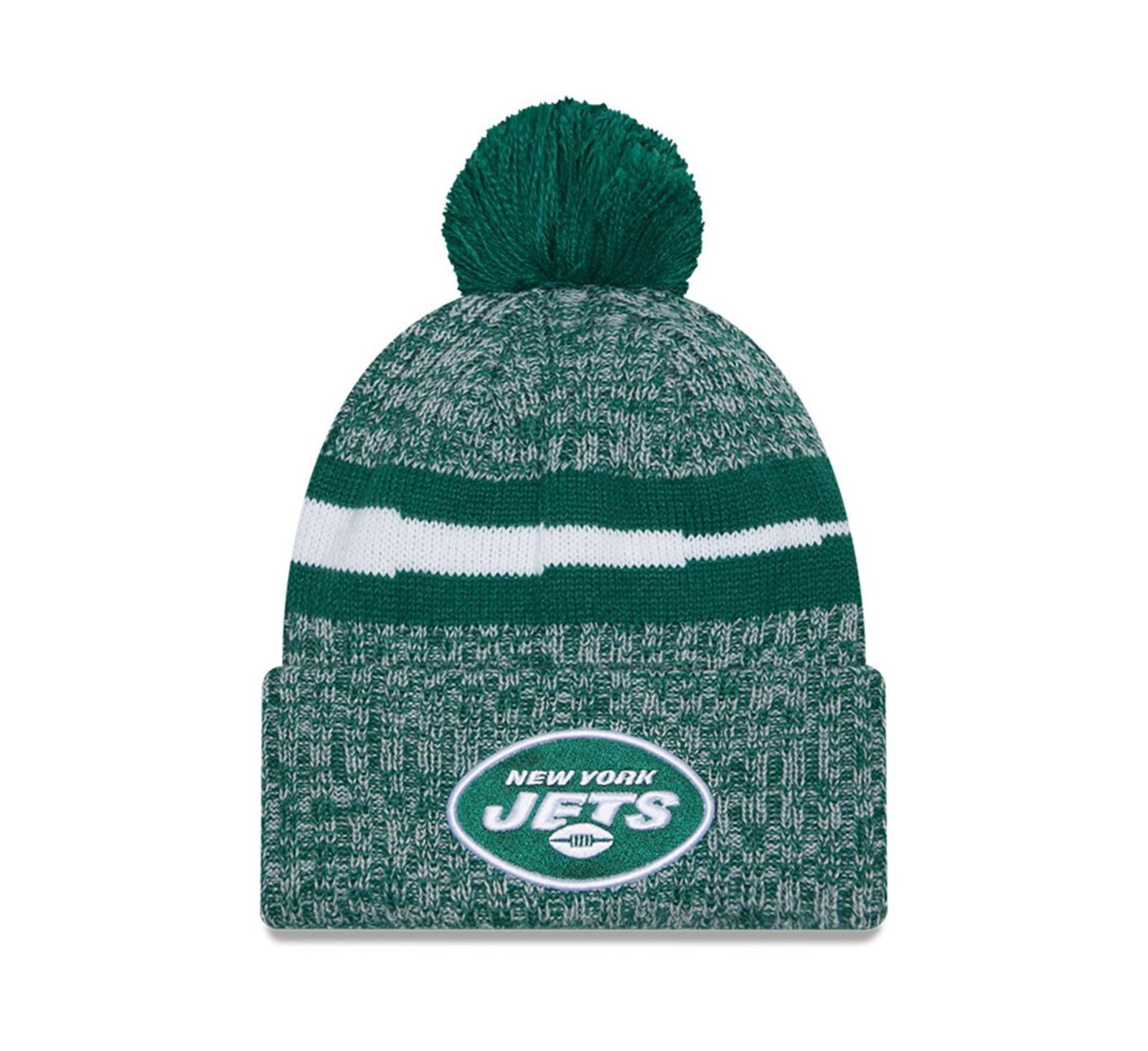 Men's New Era Green New York Jets 2023 Sideline Cuffed Knit Hat with Pom