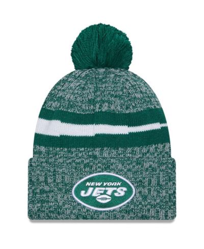 Мужская вязаная шапка New Era Green New York Jets 2023 Sideline Cuffed Knit Hat с помпоном