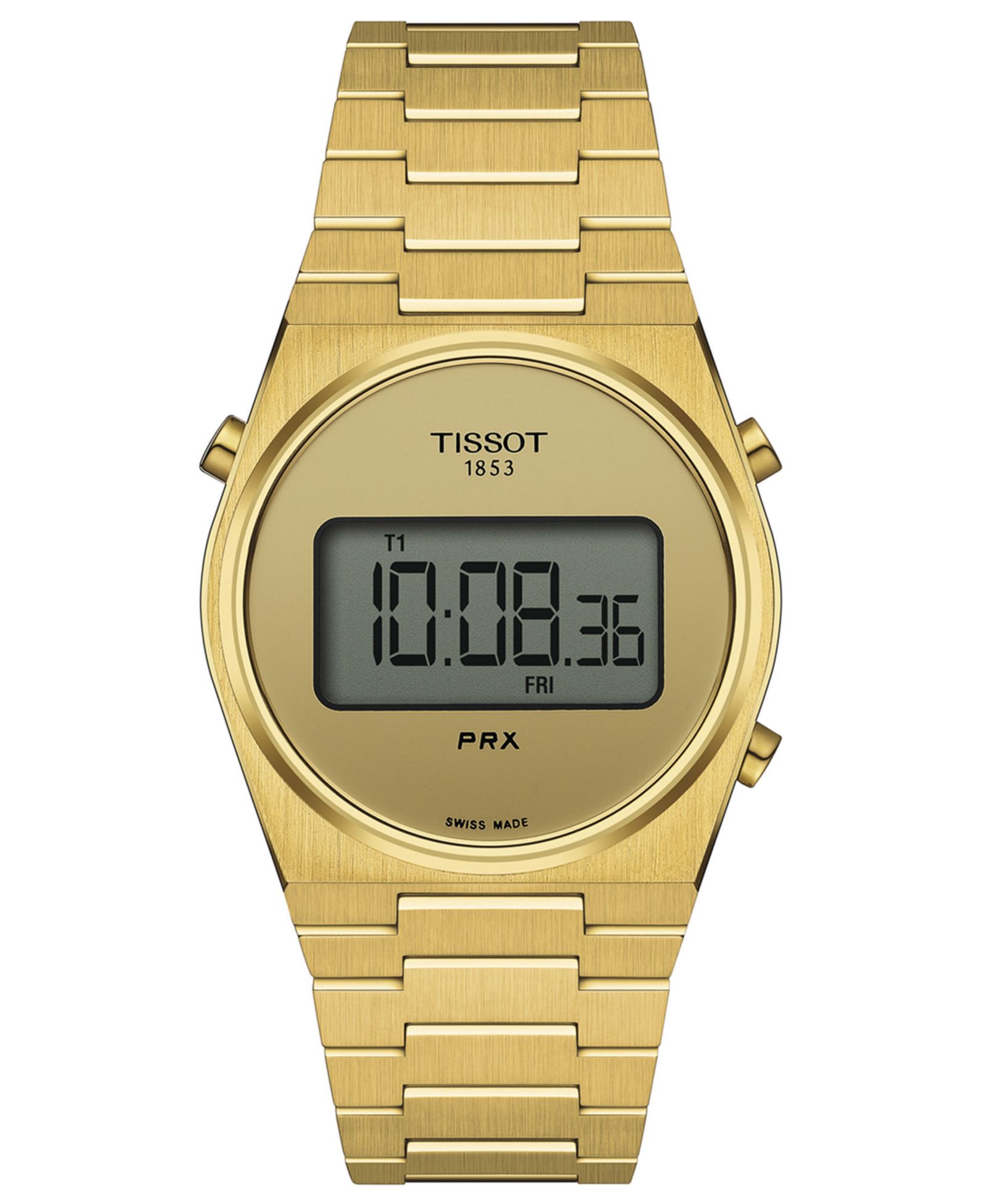 Tissot Часы унисекс цифровые PRX Gold PVD из нержавеющей стали с браслетом, 35mm