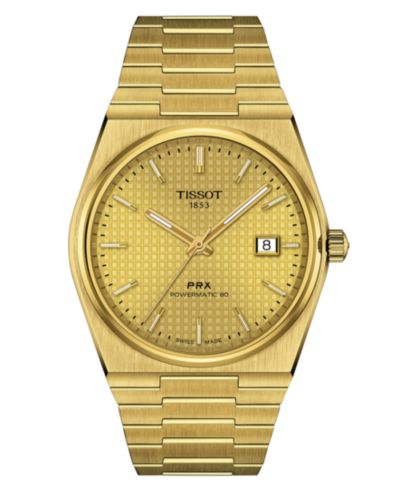 Мужские швейцарские автоматические часы Tissot PRX Powermatic 80 Gold PVD со стальным браслетом 40mm