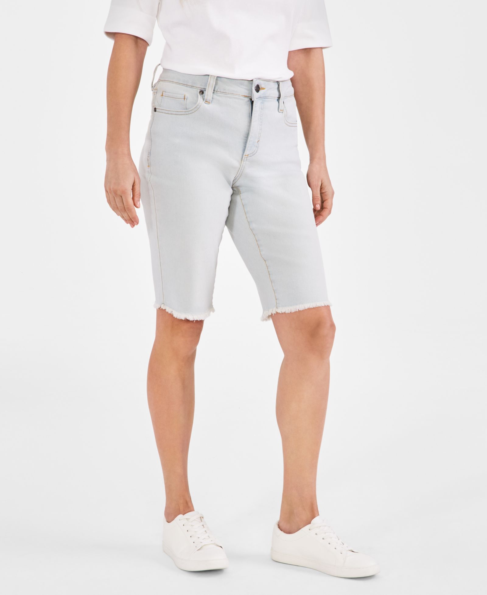 Style & Co Women's Mid-Rise Raw-Edge Bermuda Jean Shorts, Created for Macy's