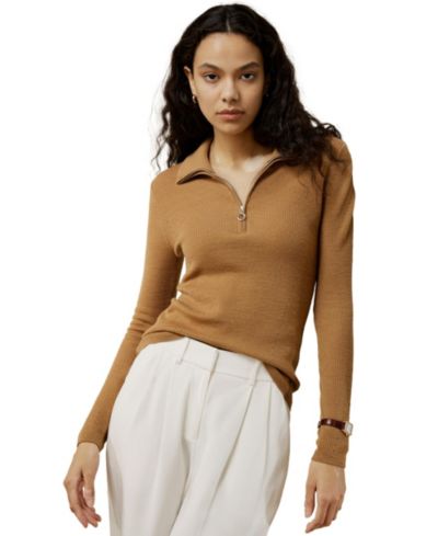 LILYSILK Women's Gaia Ribbed Half Zip Ultra-fine Wool Sweater