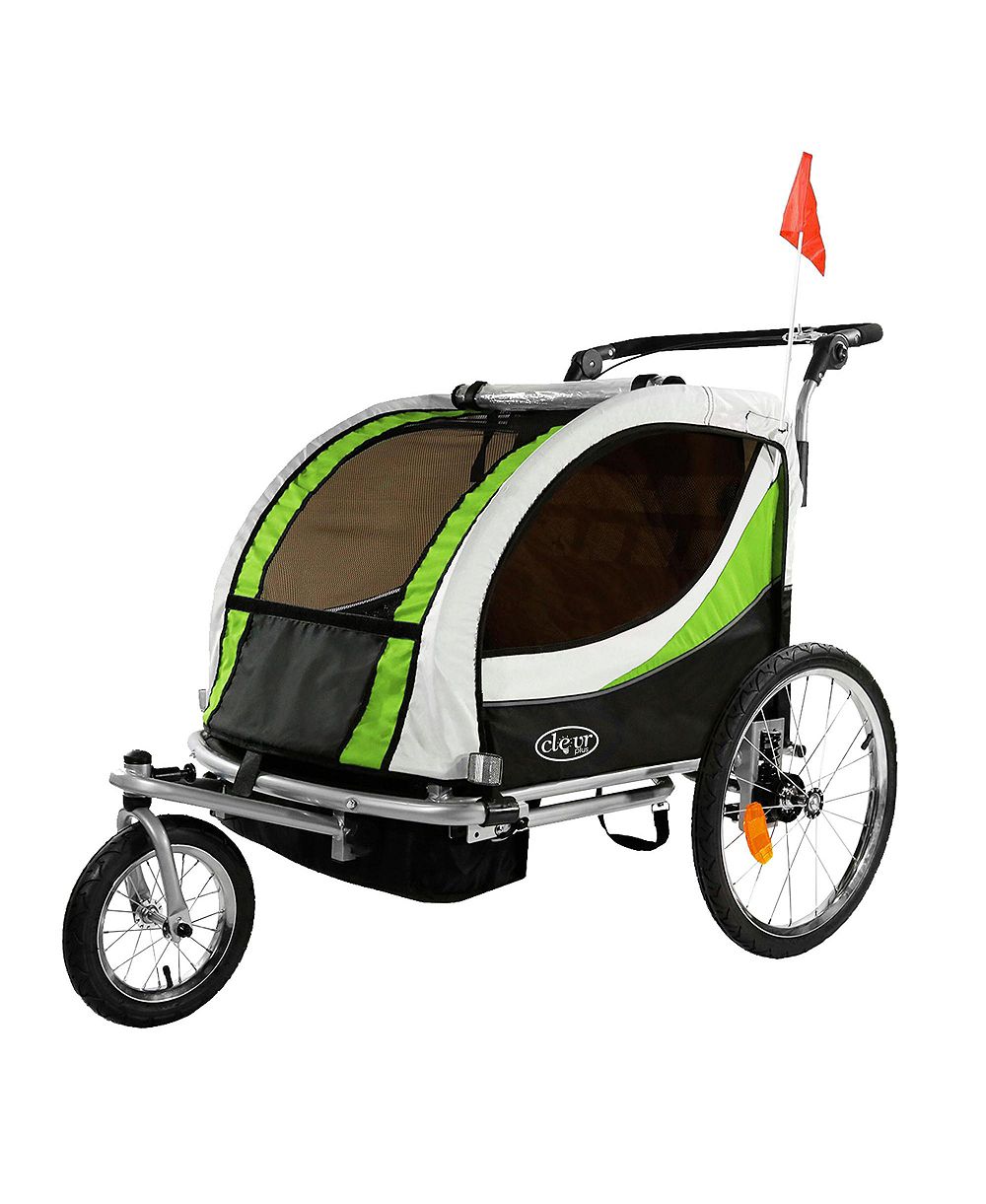 ClevrPlus Deluxe 3-in-1 Double Seat Bike Trailer Stroller Jogger for Kids, Green