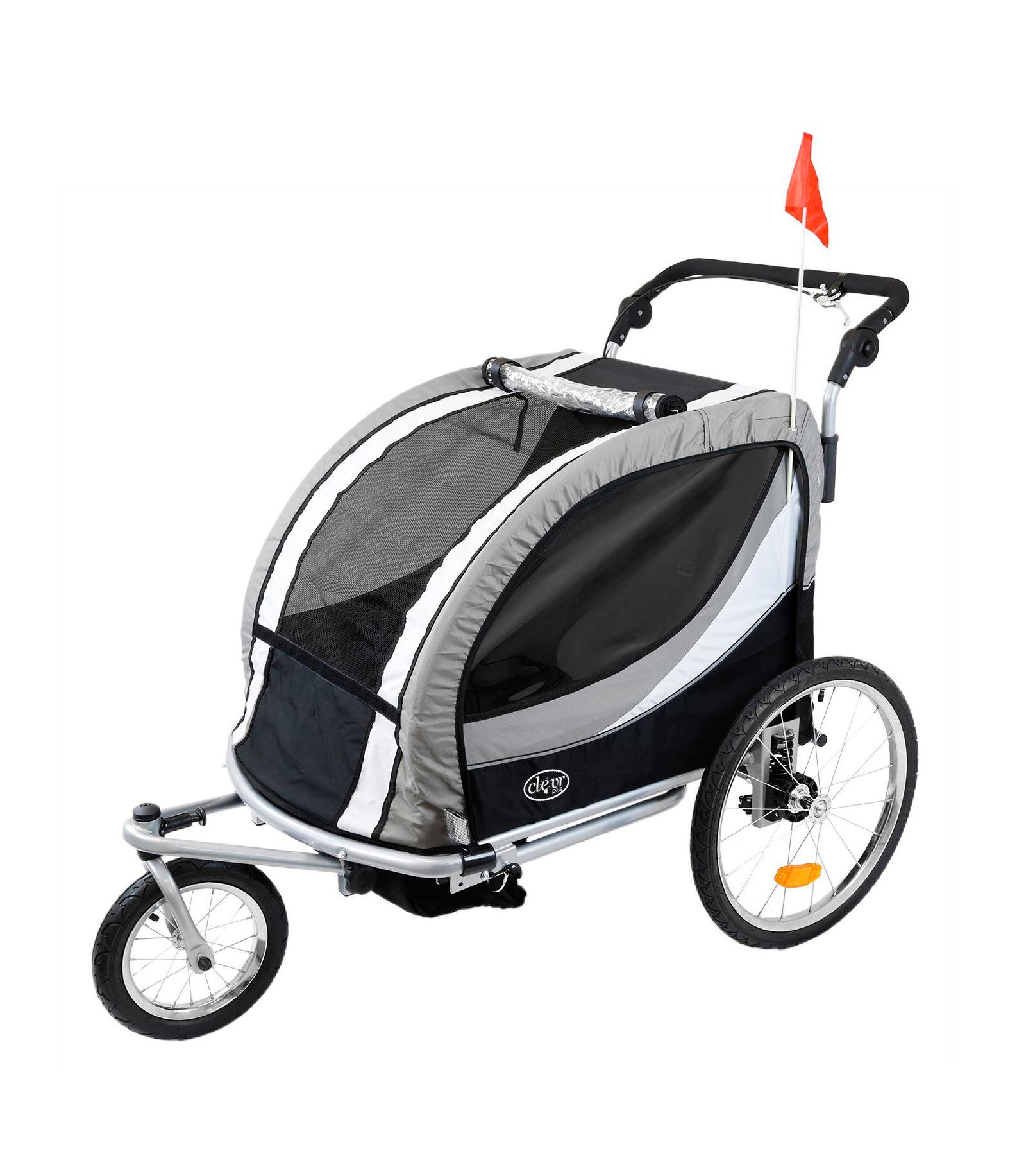 ClevrPlus Deluxe 3-in-1 Double Seat Bike Trailer Stroller Jogger for Kids, Grey