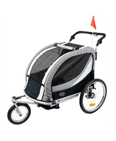 Детский прицеп-коляска ClevrPlus Deluxe 3-in-1 с двойным сиденьем, серый