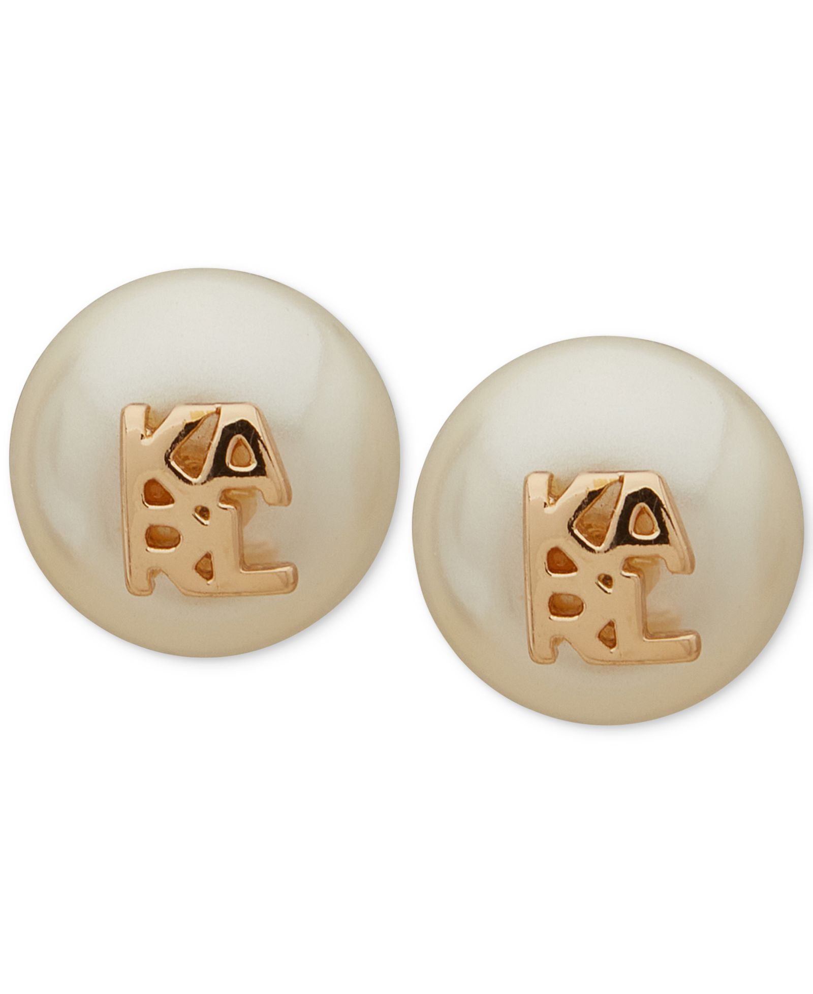 KARL LAGERFELD PARIS Women's Imitation-Pearl Logo Stud Earrings