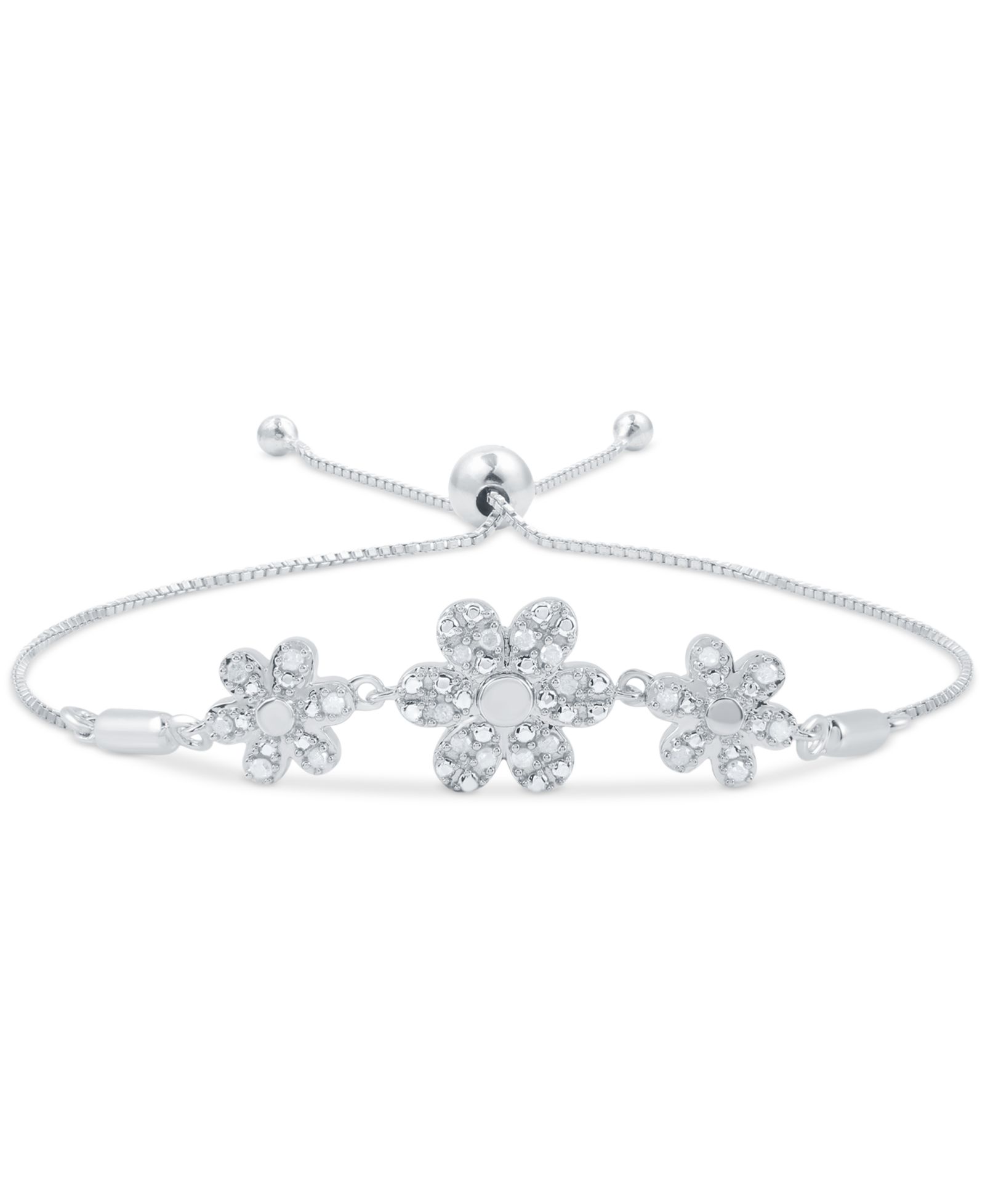 Браслет Diamond Triple Flower Bolo (1/6 ct. t.w.) из стерлингового серебра