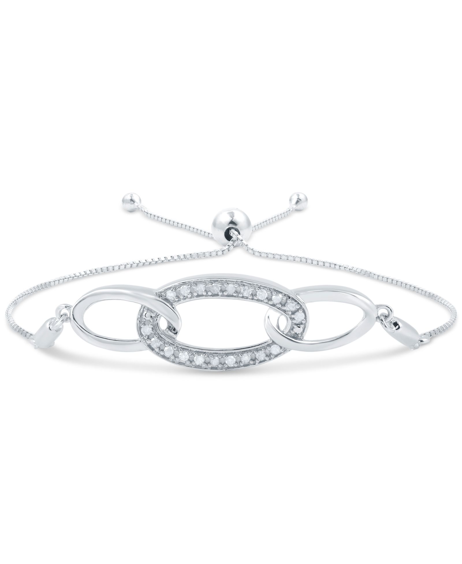 Браслет Diamond Ovals Bolo (1/6 ct. t.w.) из стерлингового серебра