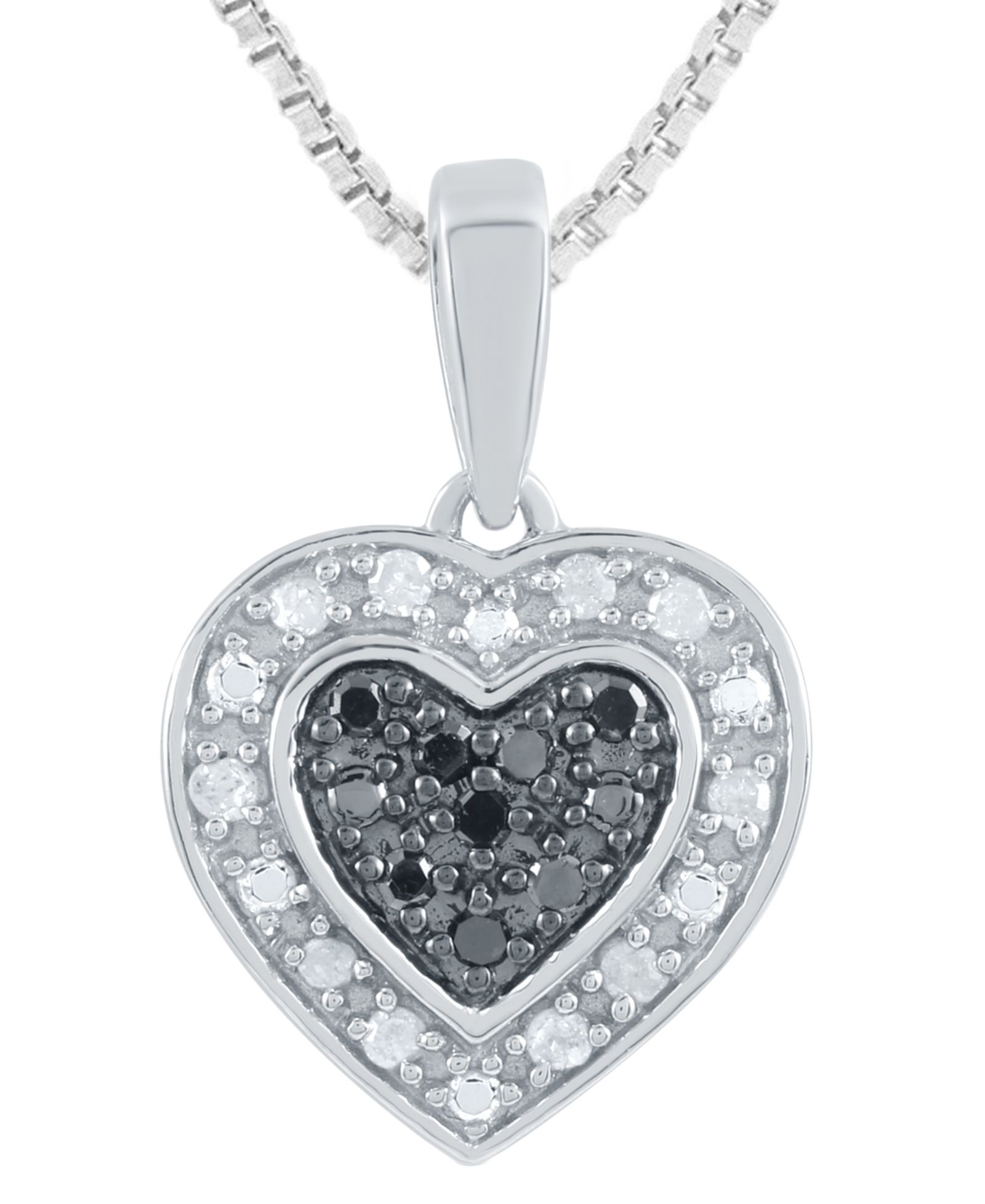 Подвеска-кулон Black & White Diamond Heart Drop 18" из стерлингового серебра