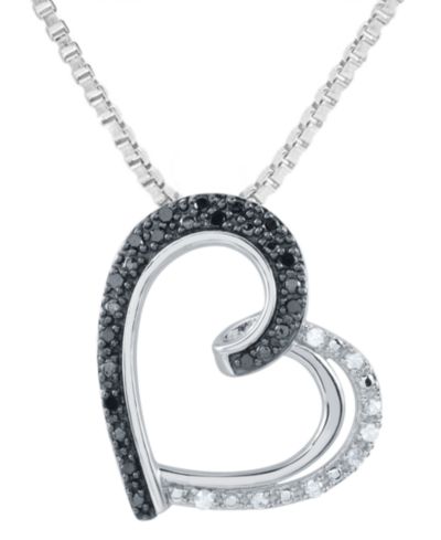 Подвеска-кулон Black & White Diamond Stylized Heart 18" из стерлингового серебра (1/6 ct. t.w.)