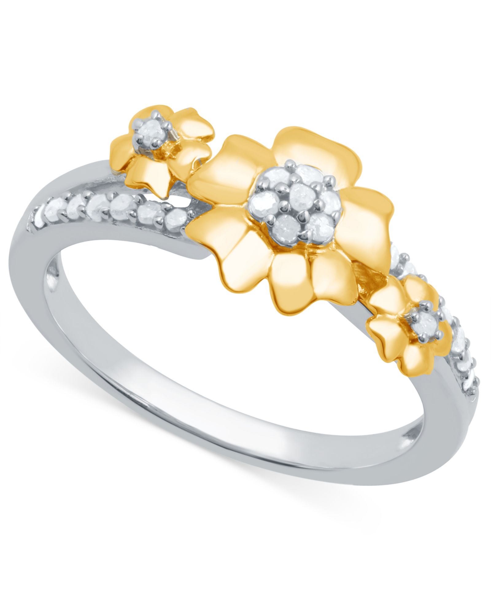 Кольцо с бриллиантом Diamond Flower (1/6 ct. t.w.) из стерлингового серебра и 14k Gold-Plate