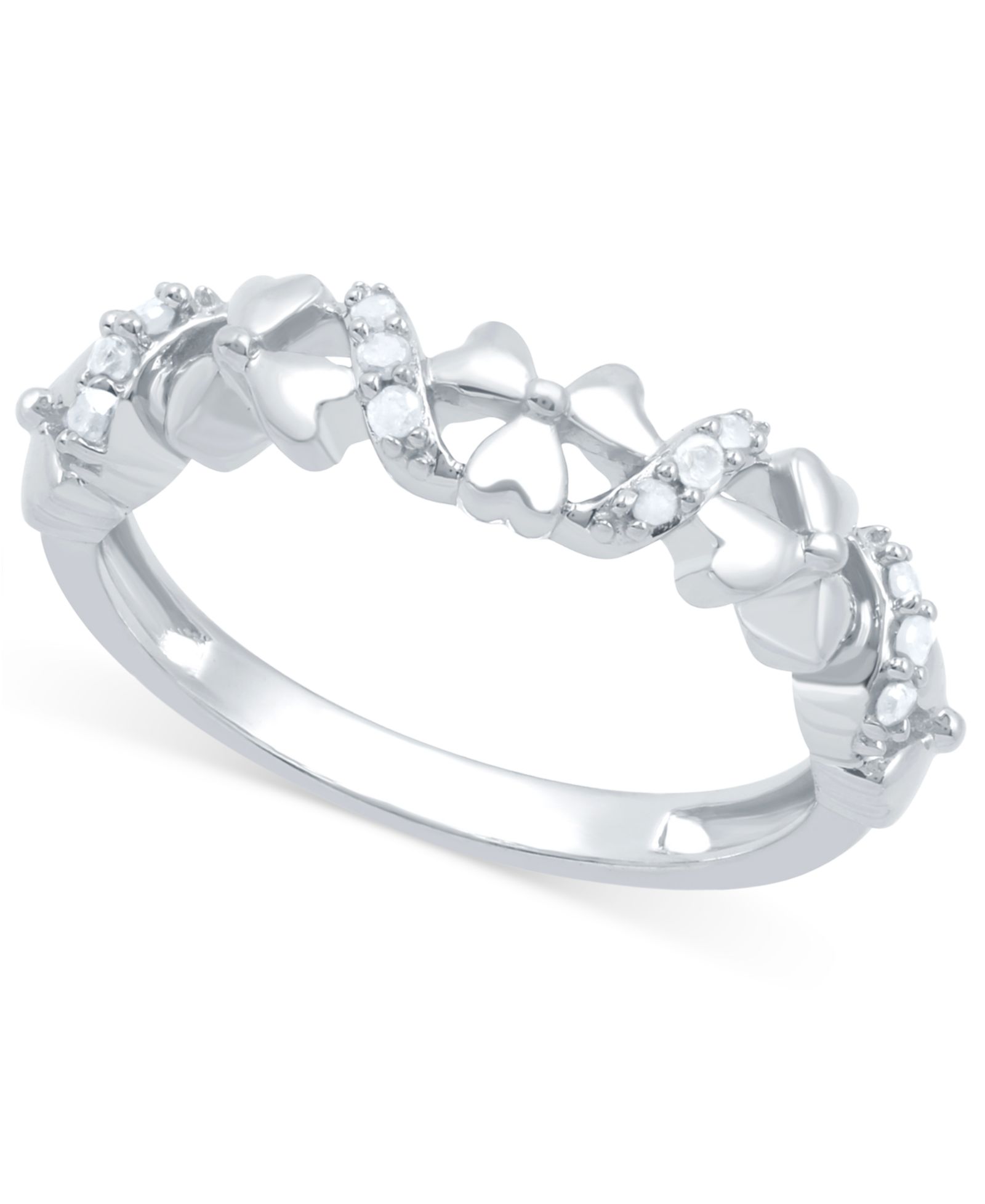 Кольцо с бриллиантовым цветком (1/10 ct. t.w.) из стерлингового серебра