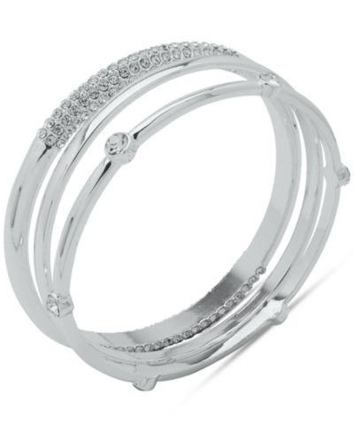 Женский браслет Anne Klein Silver-Tone Crystal Trio Bangle