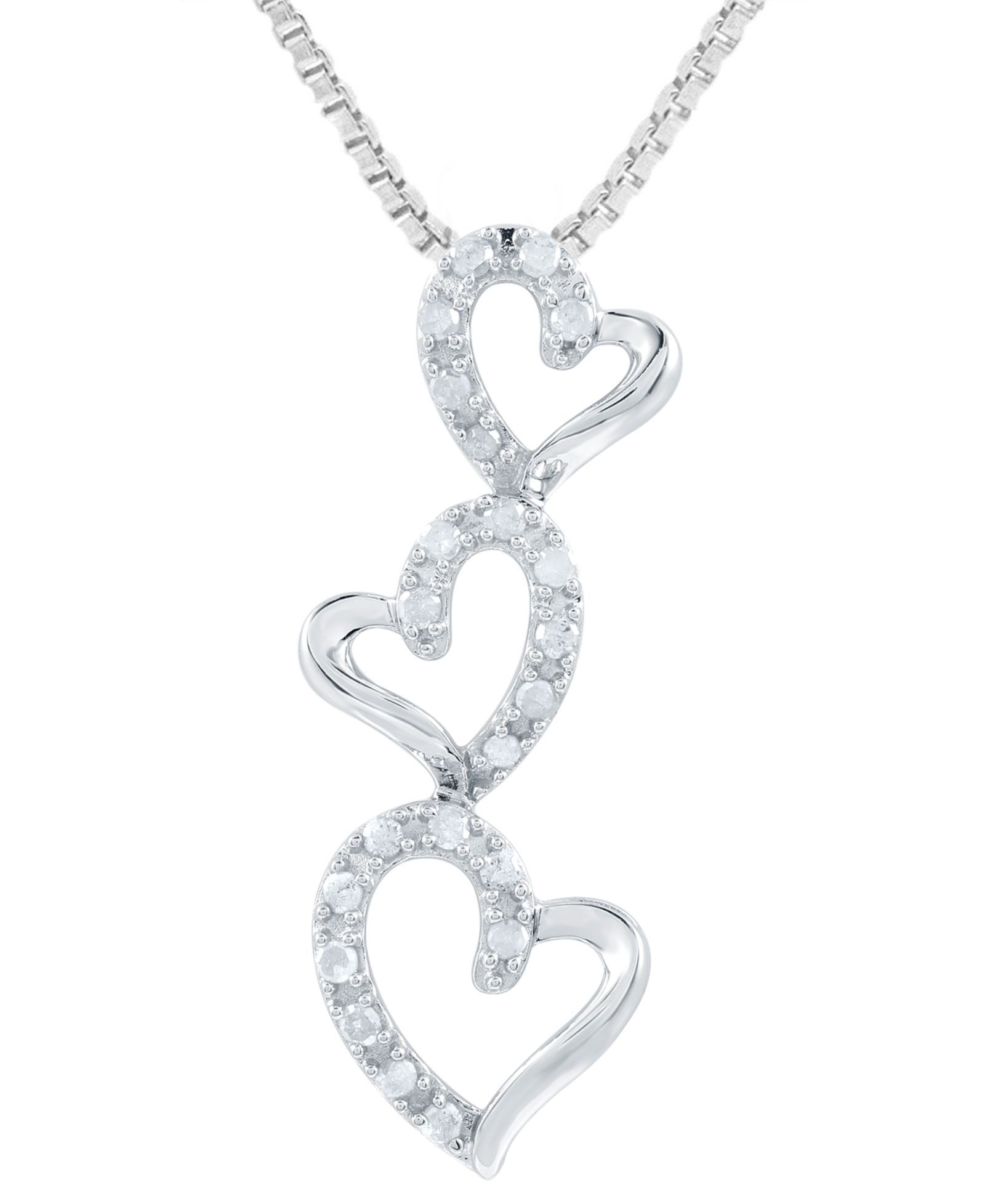 Подвеска ожерелье Marsala Diamond Triple Heart 18" в стерлинговом серебре (1/4 ct. t.w.)