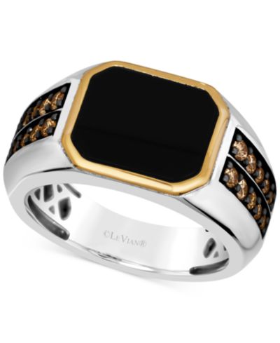 Мужское кольцо Le Vian Chocolatier® Onyx & Chocolate Diamond (1/2 ct. t.w.) из стерлингового серебра и золота 14k