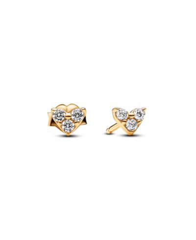 Pandora Gold-Plated Triple Stone Heart Stud Earrings