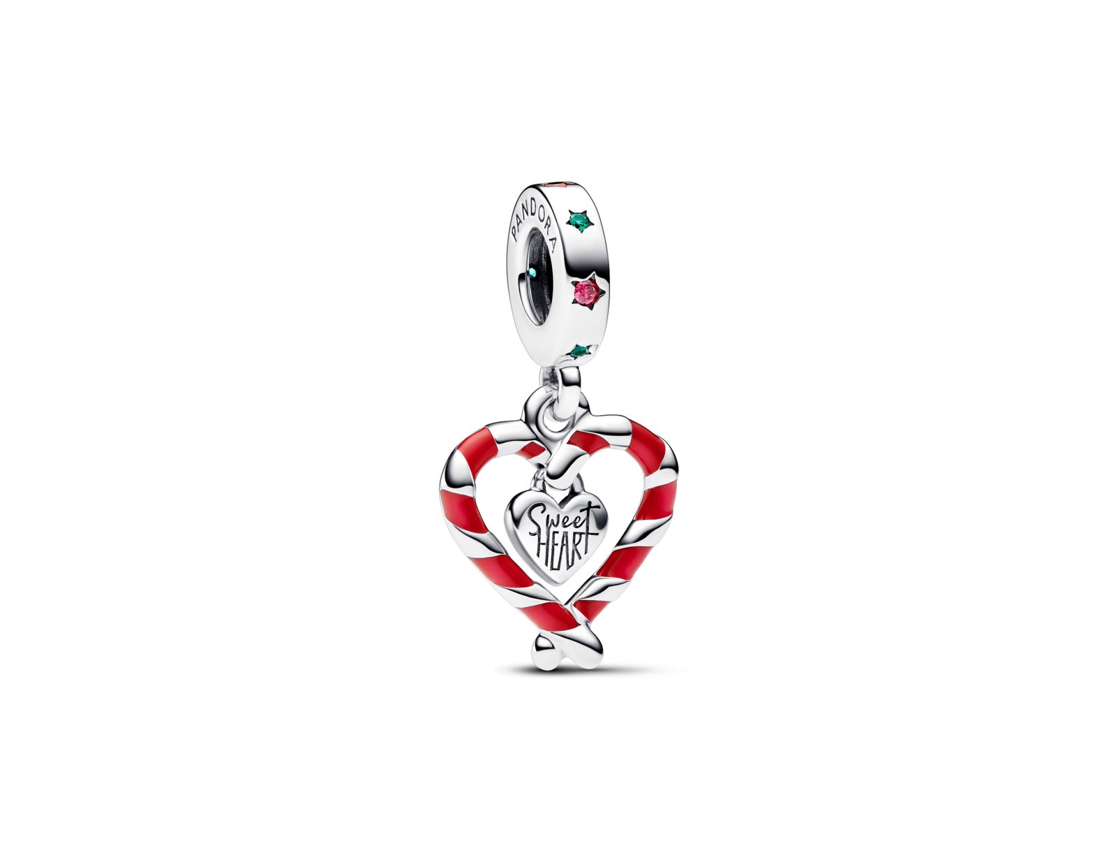 Pandora шарм Christmas Double Candy Cane Heart с кубическим цирконием