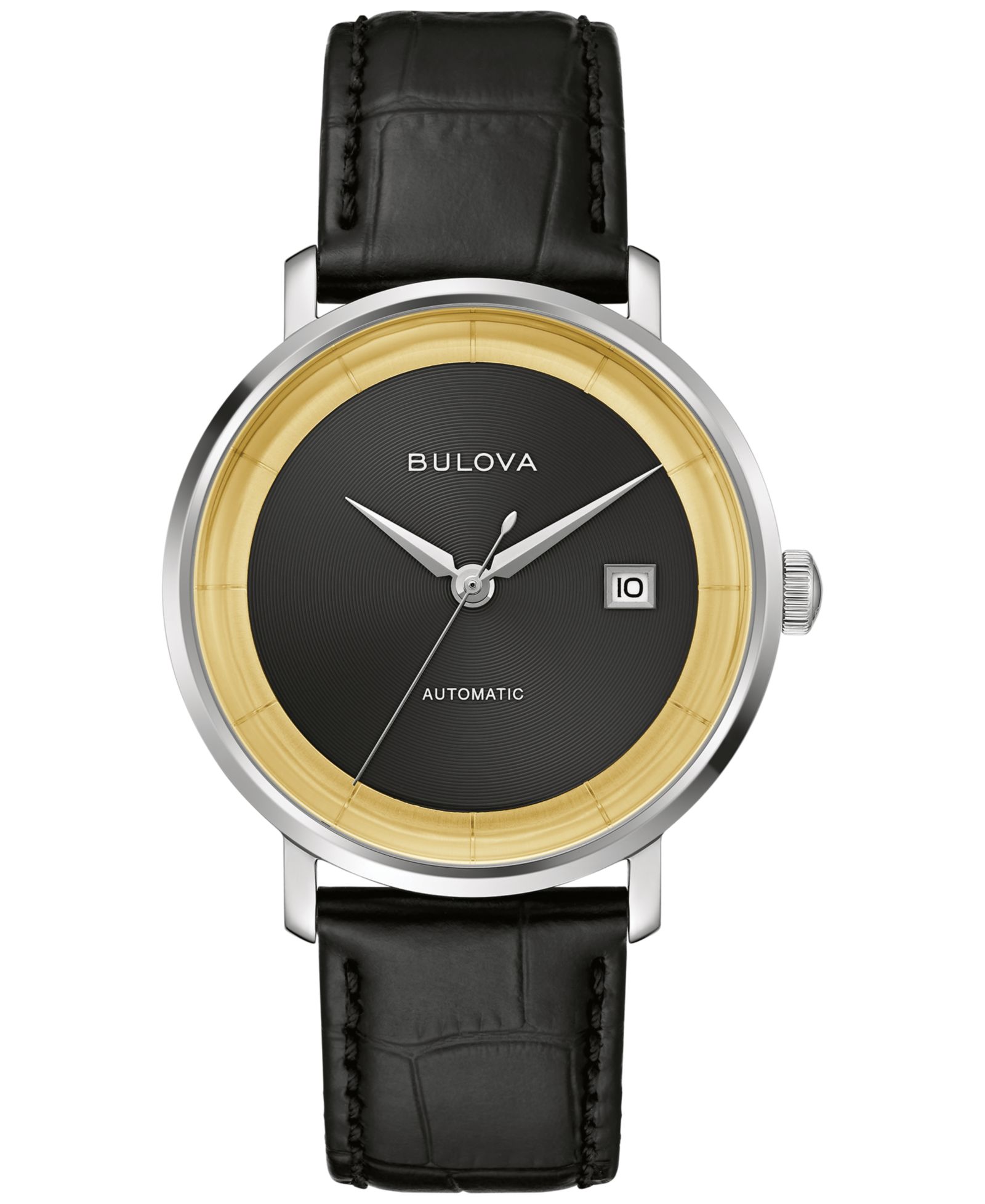 Bulova Men's Classic Frank Sinatra Rat Pack Automatic Black Leather Strap Watch 40mm