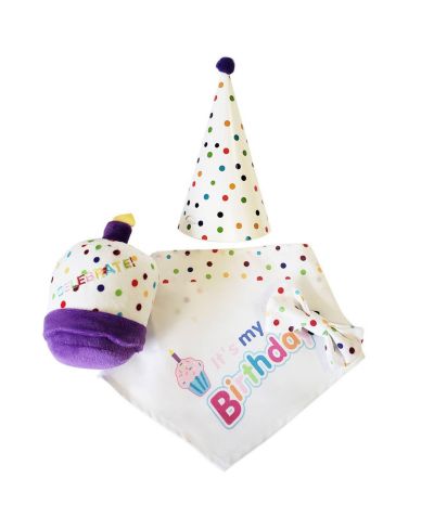 4-Piece Dog Birthday Kit - Celebrate in Style with Bandana, Hat, Bow Tie, and Plush Toy for the Perfect Festive Dog Party