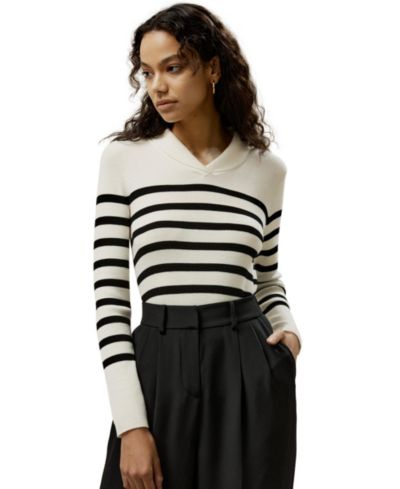 Женский свитер LILYSILK из ультратонкой шерсти мериноса в полоску