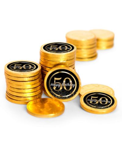 Just Candy 50th Birthday Candy Party Favors Chocolate Coins, 84 Pieces