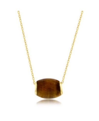 Simona 14K Yellow Gold, Tiger Eye Oval Bead Slide Pendant Neckline