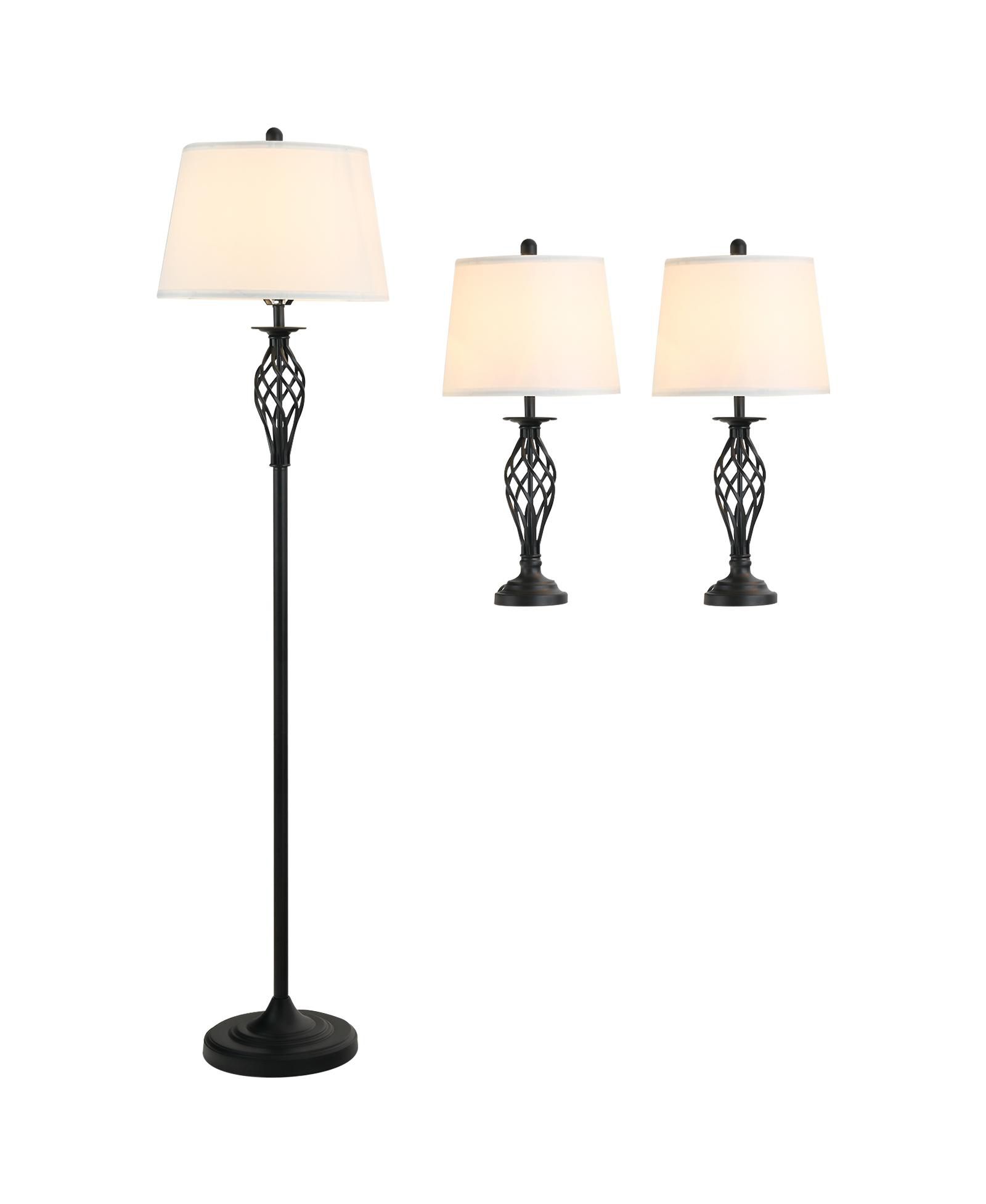HOMCOM 3 Piece Floor Lamps with Rounded Base and Steel Pole, and
