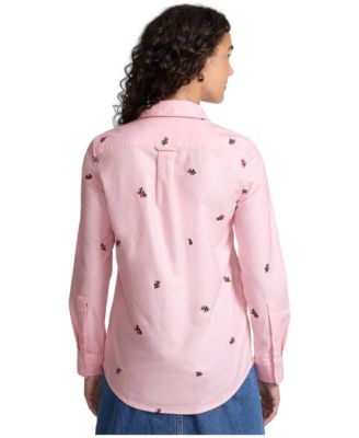 Crisp pink floral embroidery