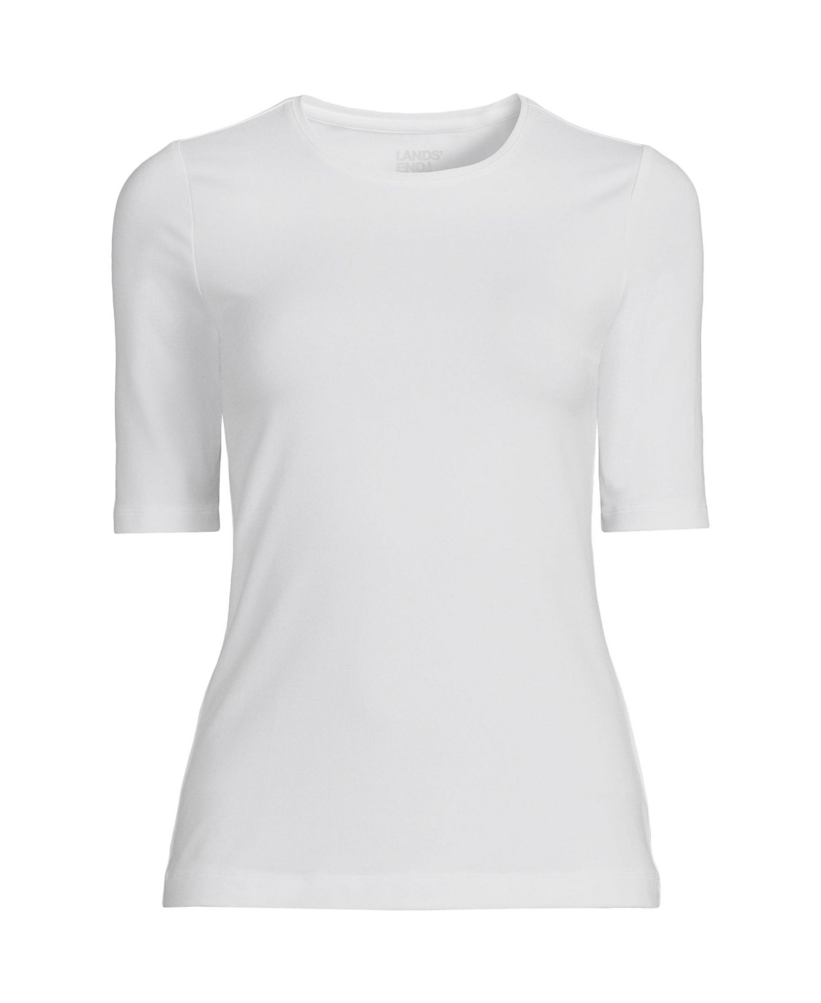 Lands' End Plus Size Lightweight Jersey Skimming Elbow Sleeve Crew Neck T-shirt