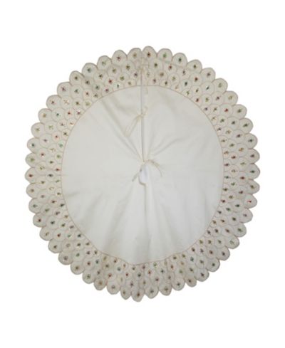 Kurt Adler 60" Beads Scalloped Ivory Embroidered Tree Skirt