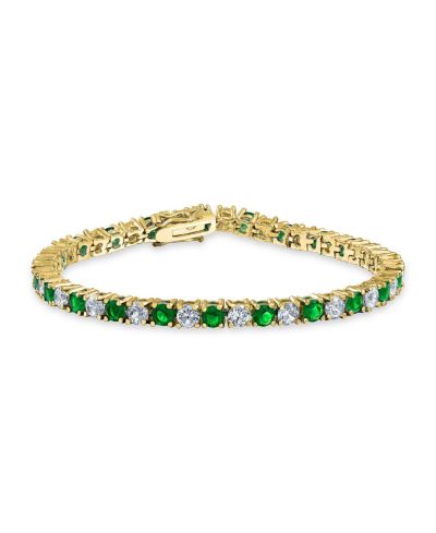 Bling Jewelry Classic Birthstone Green 12CTW Alternating CZ Tennis Bracelet Gold Plated