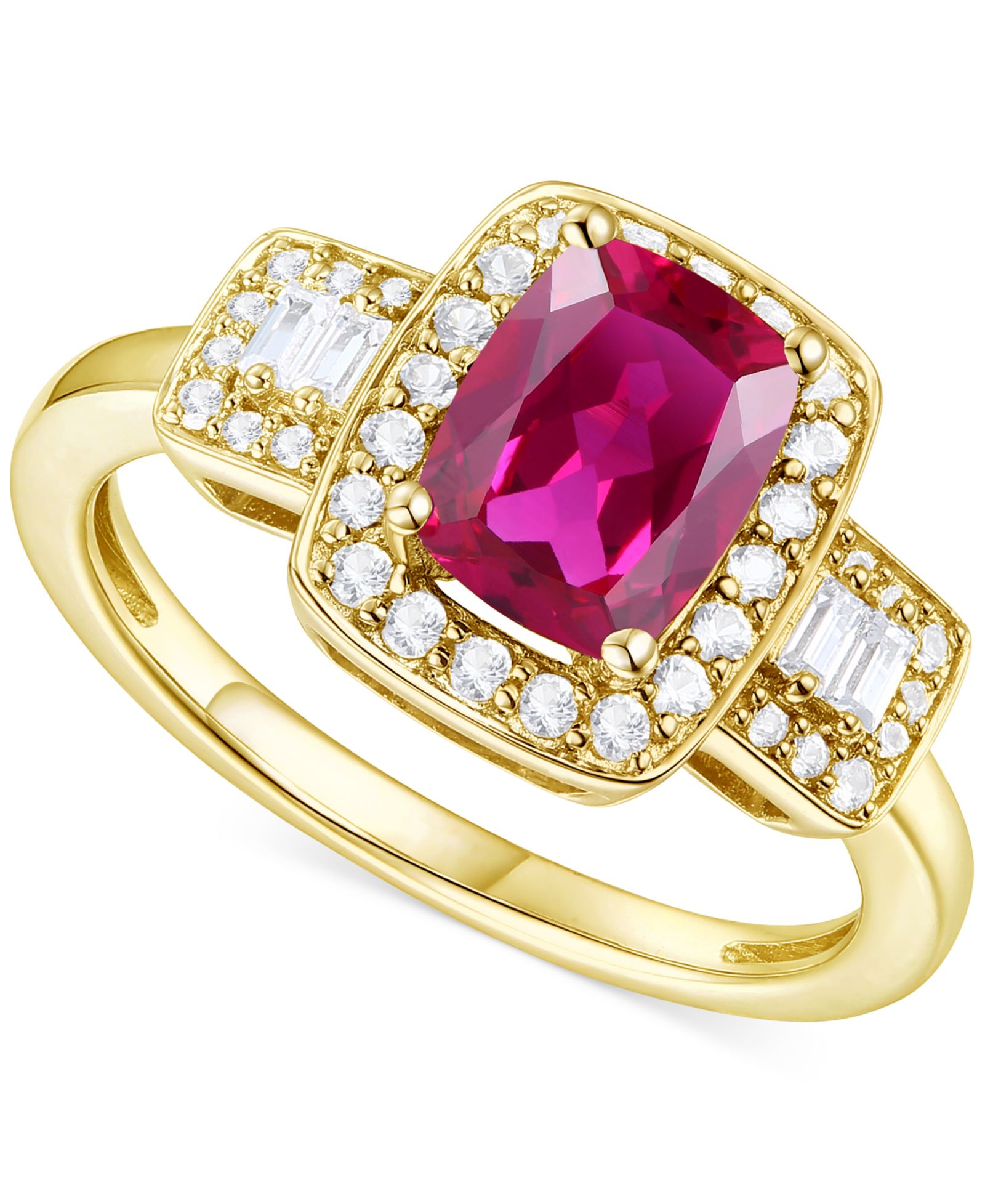 Lab-Grown Emerald (1 ct. t.w.) & Lab-Grown White Sapphire (1/2 ct. t.w.) Halo Statement Ring in 14k Gold-Plated Sterling Silver (Also in Additional Gemstones)