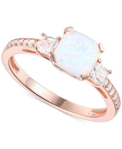 Кольцо с выращенным морганитом (1-3/8 ct. t.w.) и выращенным белым сапфиром (1/3 ct. t.w.) из трех камней, покрытие из 14k rose gold на стерлинговом серебре