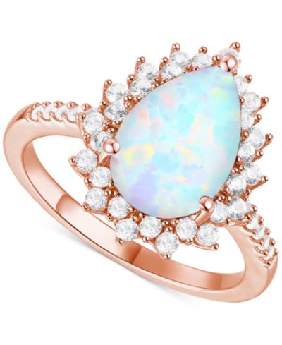 Кольцо с опалом и белым сапфиром Lab-Grown в 14k Rose Gold-Plated Sterling Silver