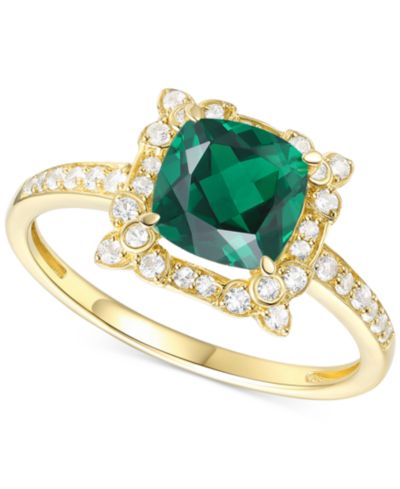 Кольцо с аметистом (1-1/3 ct. t.w.) и выращенным белым сапфиром (1/4 ct. t.w.) в оправе Halo из позолоченного стерлингового серебра