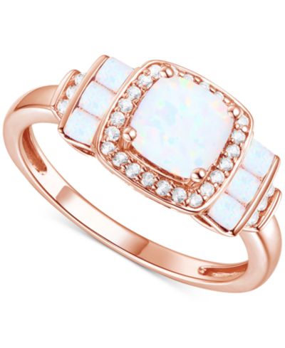 Кольцо с выразительным натуральным опалом (3/8 ct. t.w.) и белым сапфиром (1/6 ct. t.w.) в 14k Rose Gold-Plated Sterling Silver