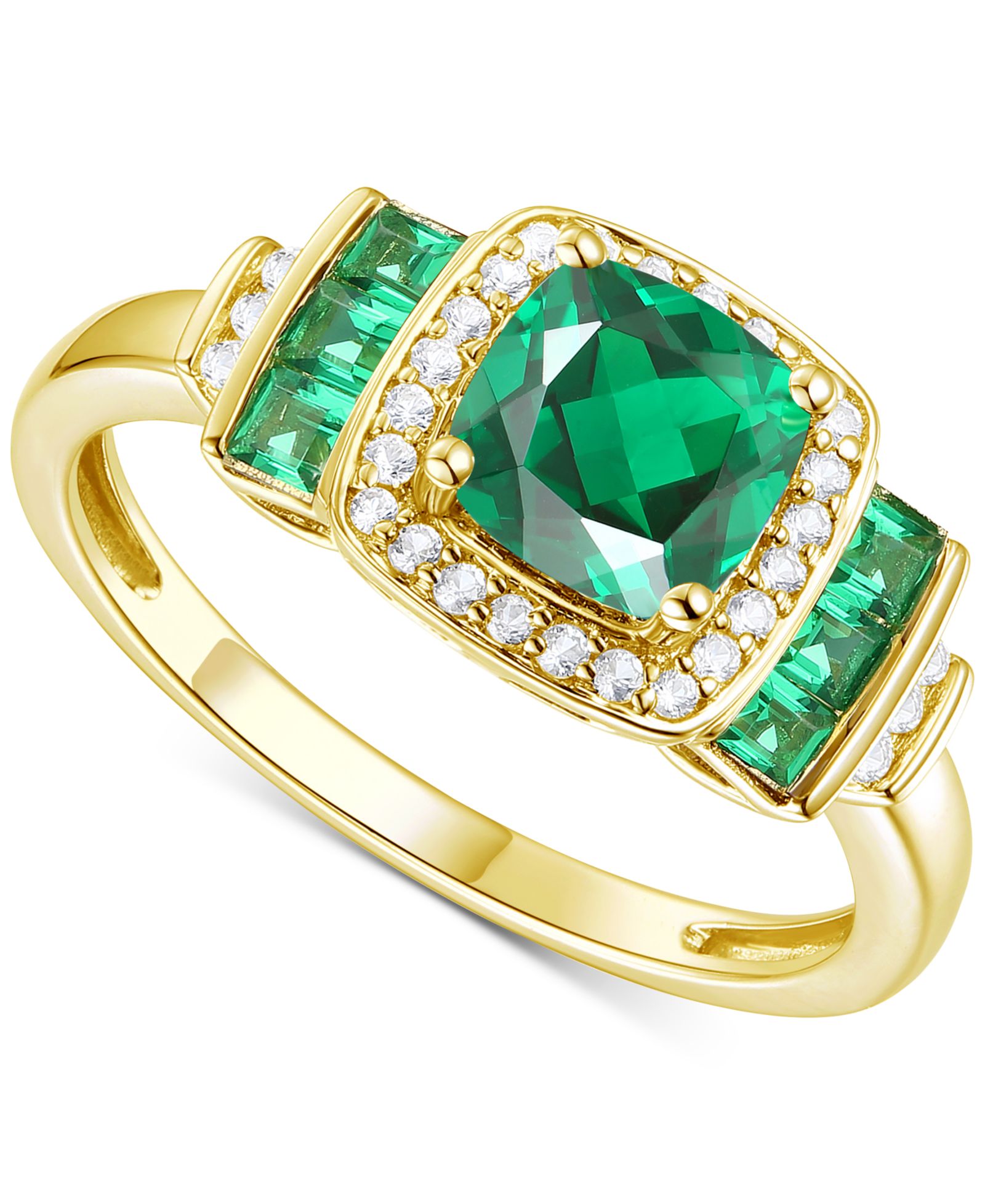 Кольцо Statement с натуральным изумрудом (3/4 ct. t.w.) и белым сапфиром (1/6 ct. t.w.) в позолоченном серебре 14k