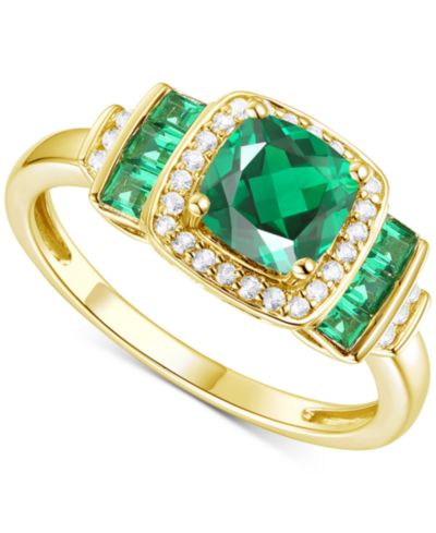 Кольцо Statement с натуральным изумрудом (3/4 ct. t.w.) и белым сапфиром (1/6 ct. t.w.) в позолоченном серебре 14k