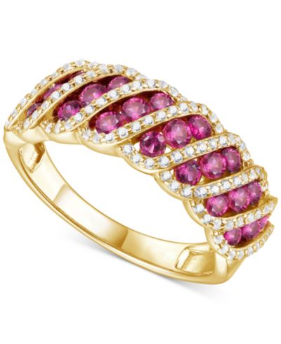 Кольцо с рубином и белым сапфиром Lab-Grown в позолоченном серебре 14k Gold-Plated Sterling Silver