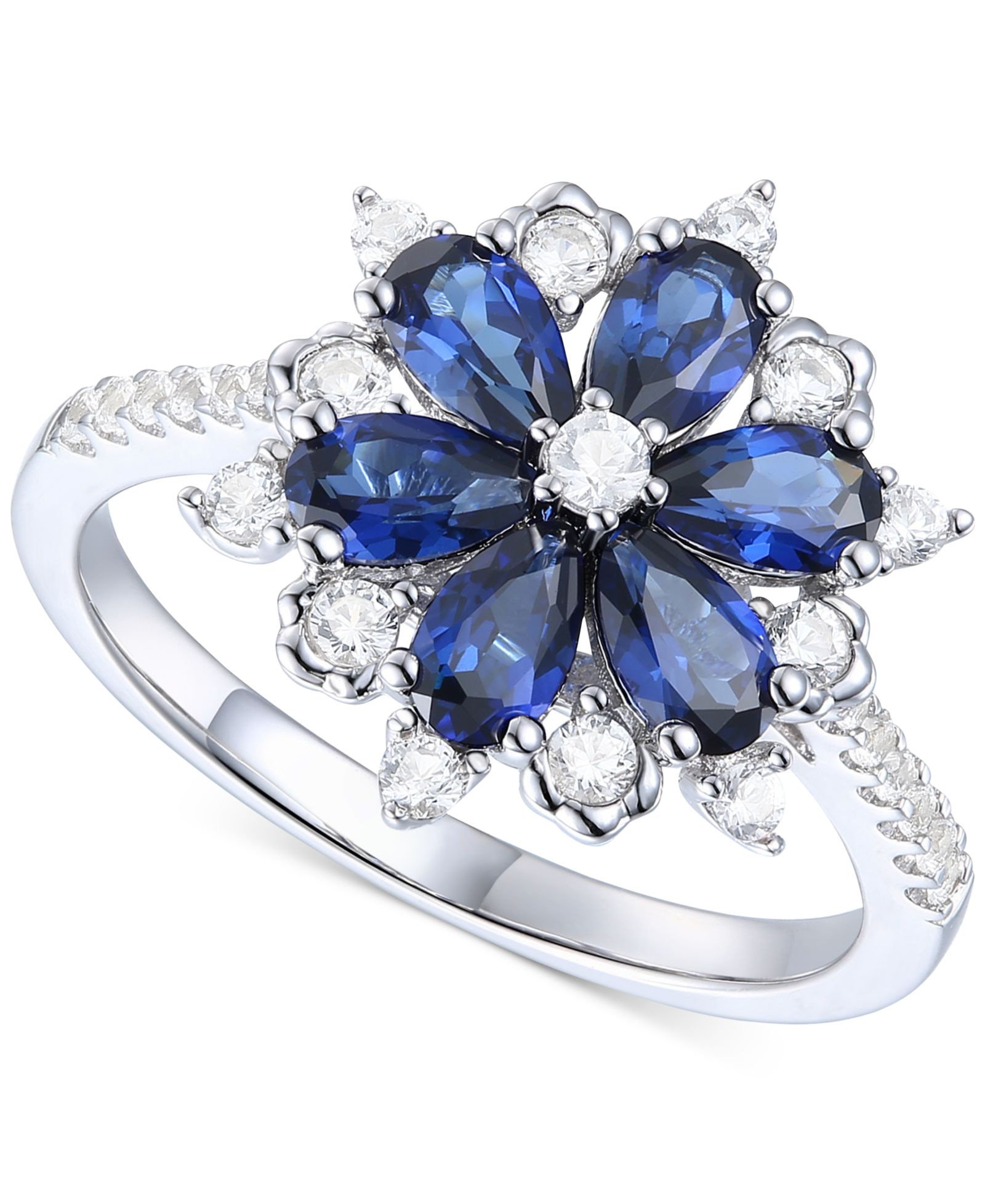 Lab-Grown Emerald (7/8 ct. t.w.) & Lab-Grown White Sapphire (1/8 ct. t.w.) Flower Ring in 14k Gold-Plated Sterling Silver (Also in Additional Gemstones)