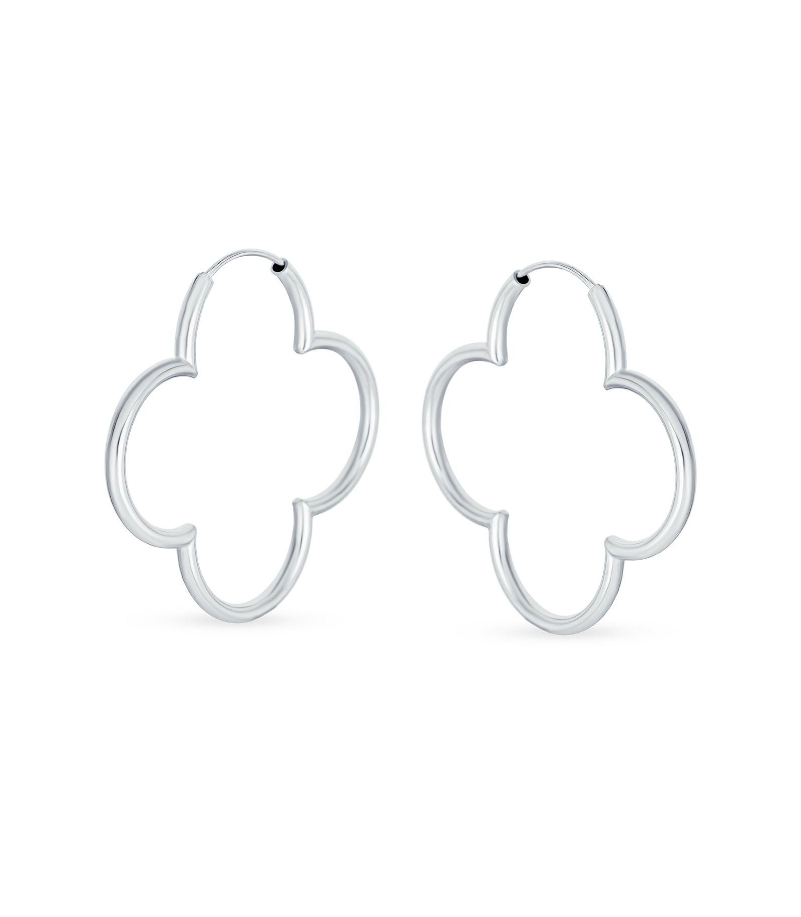 Bling Jewelry Large Silver Thin Endless Clover Flower Shape Hoop Earrings Sterling Silver