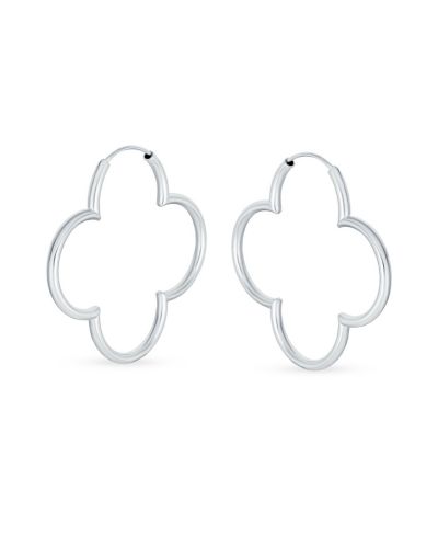 Bling Jewelry серьги-кольцо Hoop Earrings с цветами Clover, Rose Gold Sterling Silver, 1.5 Inch