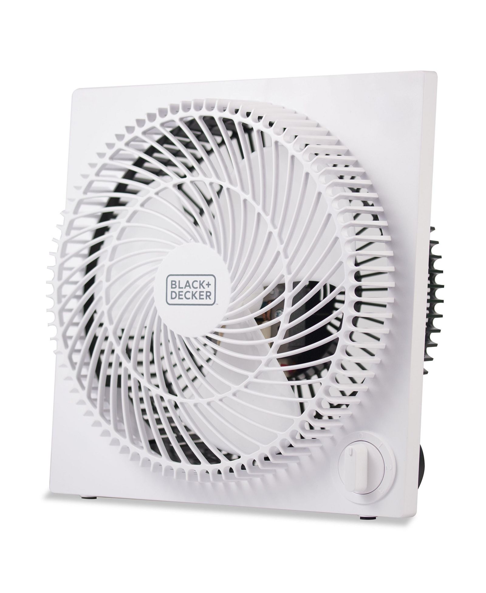 BLACK+DECKER 9-inch Frameless Box Fan, Portable Quiet Desk Fan with 3 Speeds, Lightweight Freestanding Design, BFB09W