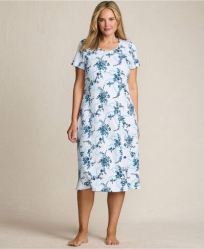 Lands' End Женская хлопковая ночная рубашка Short Sleeve Midcalf