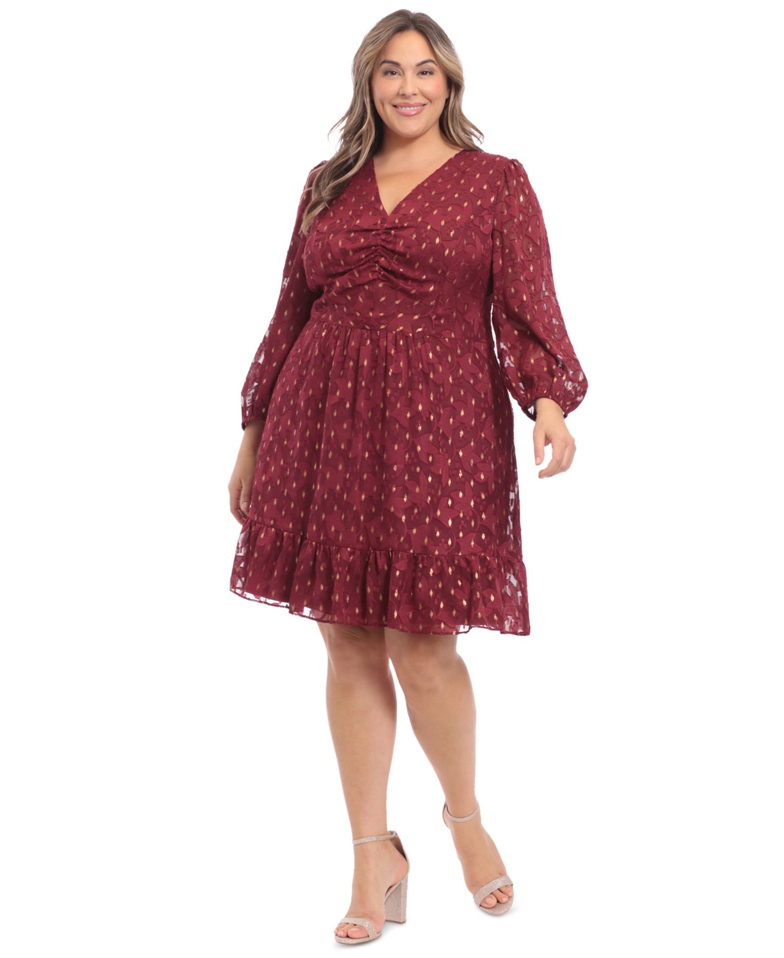 London Times Plus Size Clip-Dot Fit & Flare Dress