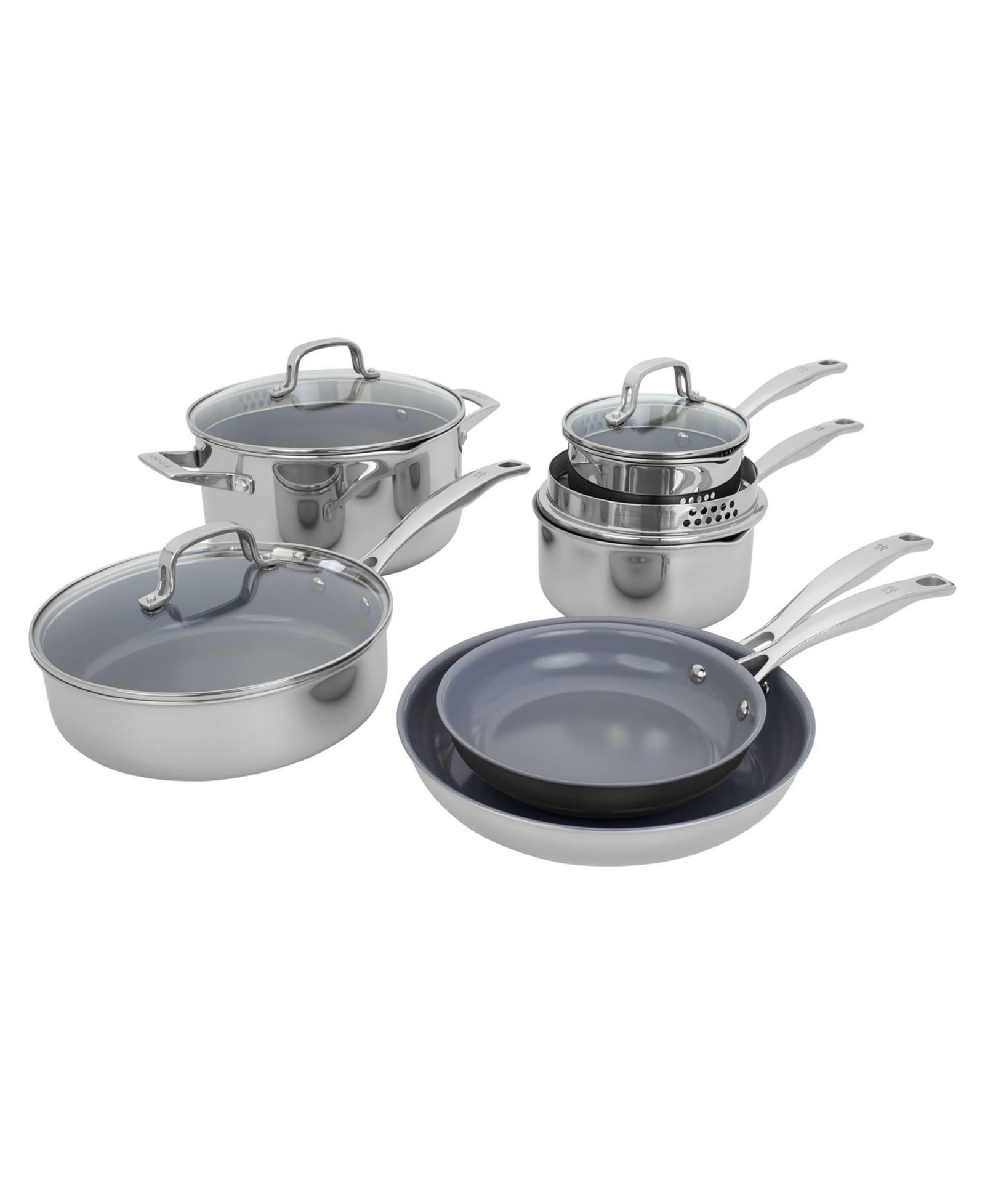 HENCKELS Clad H3 Ceramic Nonstick 10-Piece Stainless Steel Ceramic Nonstick Cookware Set
