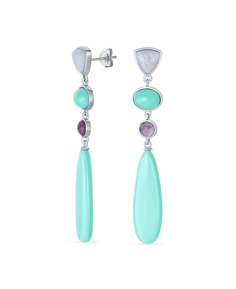 Bling Jewelry Multi Tier Amethyst Turquoise Elongated Dangling Teardrop Earrings
