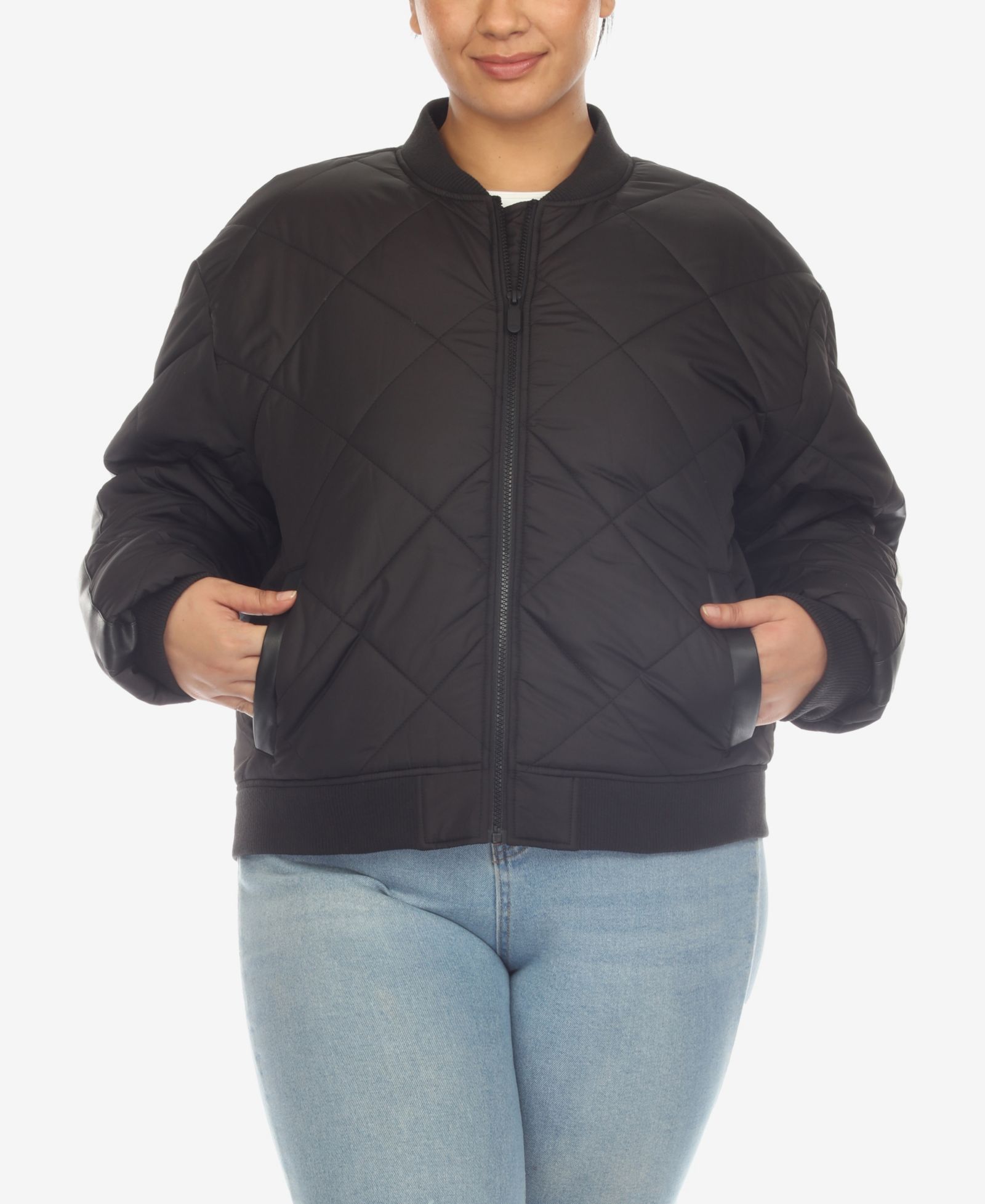 White Mark Plus Size Diamond Quilted Puffer Bomber Jacket