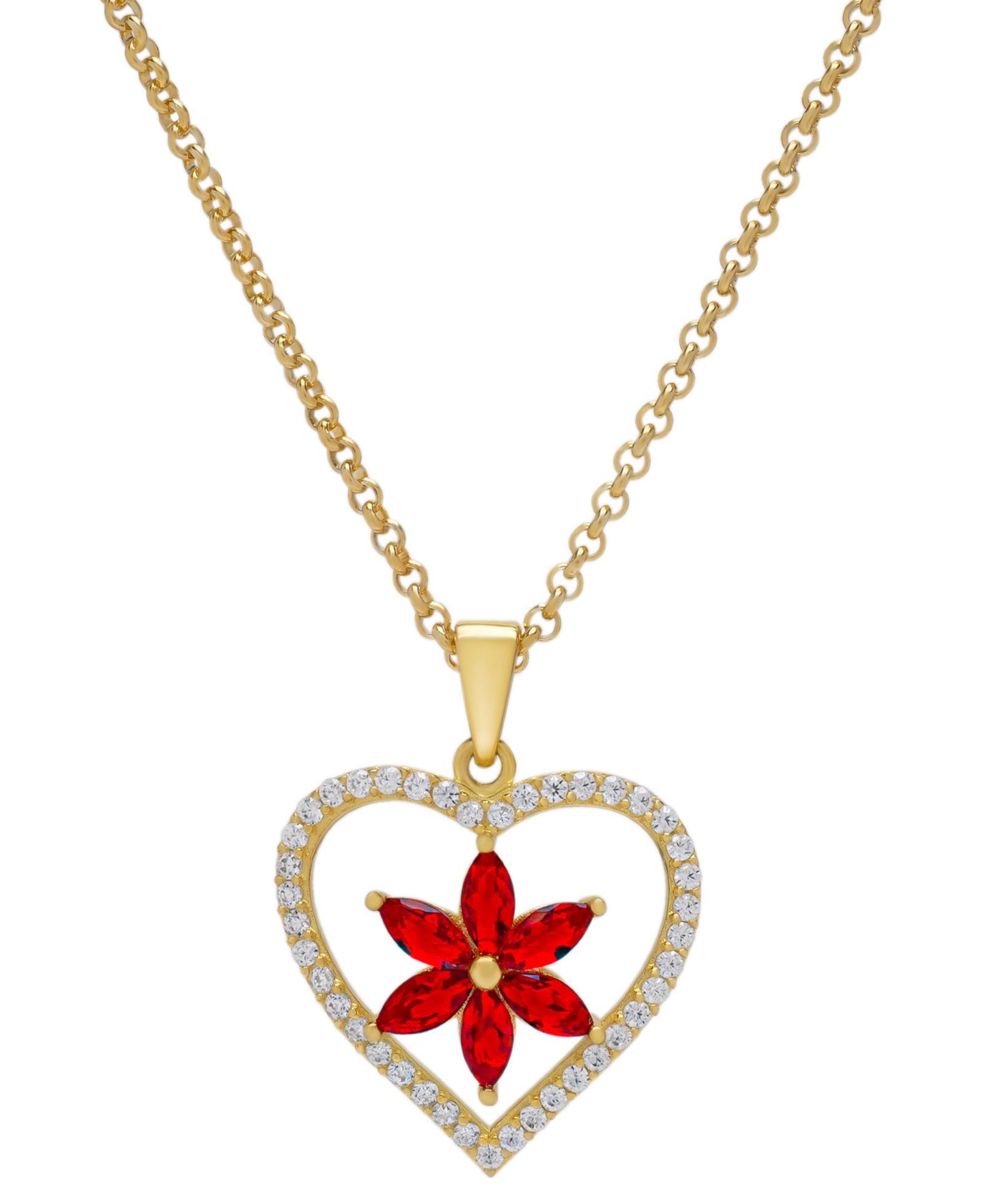 Подвеска-сердце Lab-Grown Ruby (1-1/5 ct. t.w.) & Lab-Grown White Sapphire (3/8 ct. t.w.) в 14k Gold-Plated Sterling Silver