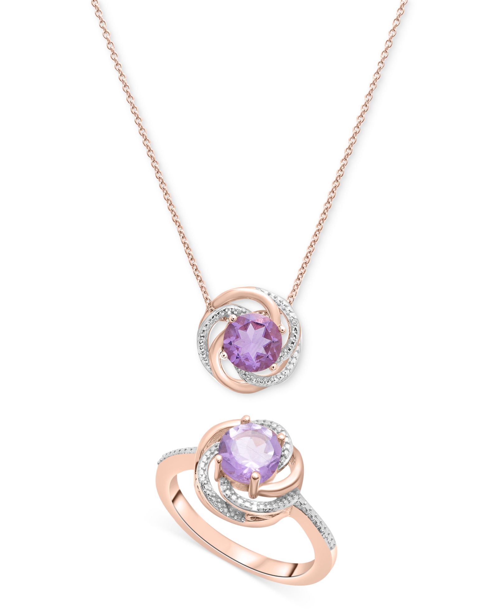 Набор Macy's: подвеска Pink Amethyst (1-1/2 ct. t.w.) & Diamond Accent Spiral и кольцо в позолоченном серебре 14k Rose Gold-Plated Sterling Silver